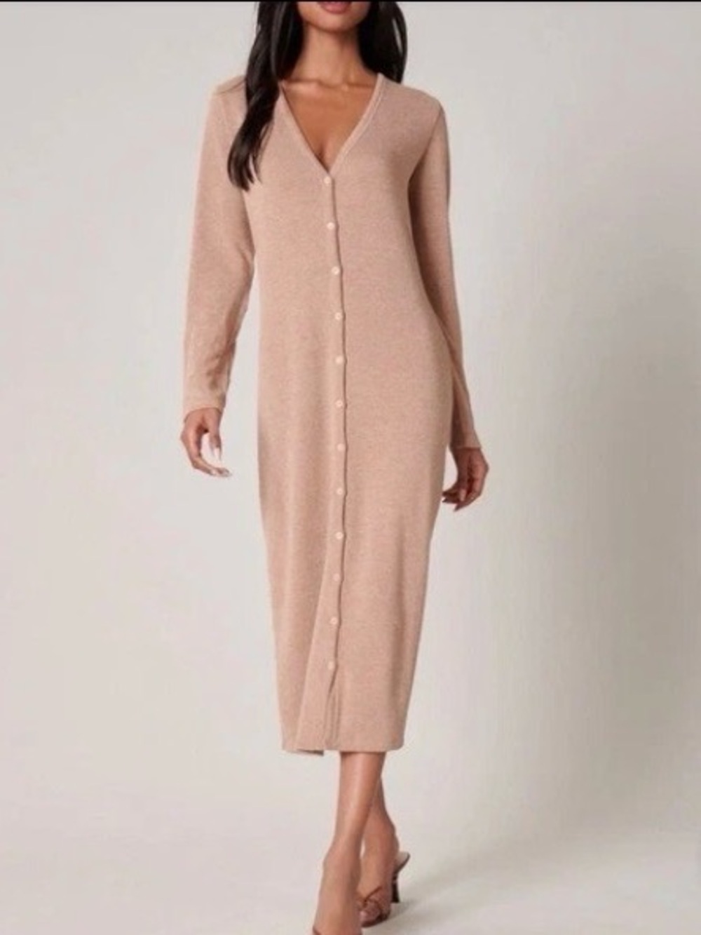 H by HALSTON Midi Cardigan Knit Dress Lagenlook Minimalist Dusty Pink Size Med